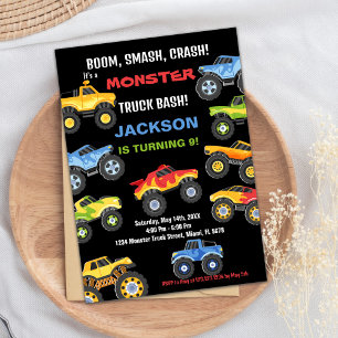 Monster Truck Invitaciones de cumpleaños Colores N