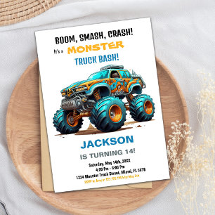Monster Truck Invitaciones de cumpleaños Green Blu