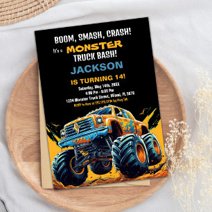 Monster Truck Invitaciones de cumpleaños Naranja B