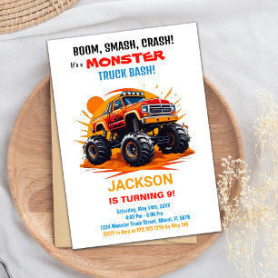 Monster Truck Invitaciones de cumpleaños Naranja W