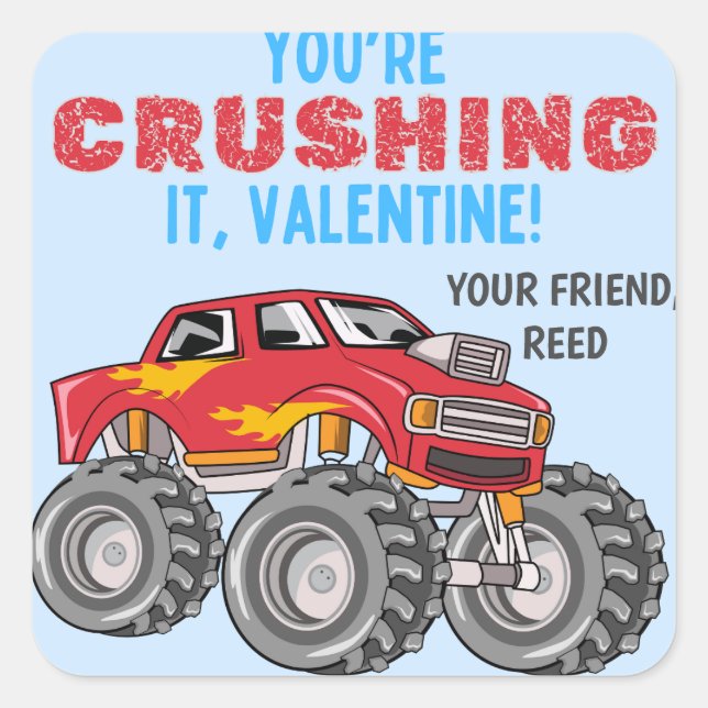 Monster Truck Valentines Pegatina (Anverso)
