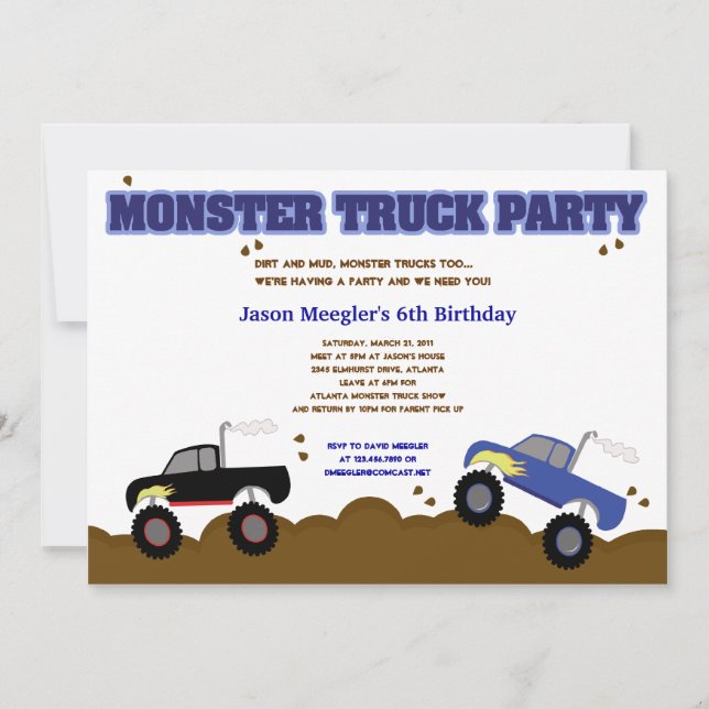 MONSTER TRUCKS 5x7 Invitaciones de cumpleaños (Anverso)