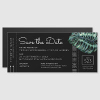 Monstera Boarding Pass Magnet Save the Date Black