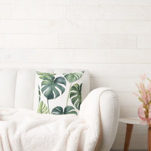 Monstera deja Cojín decorativo de pintura acuática