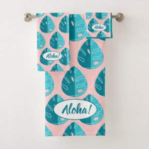 Monstera Leaves - Blue and Pink