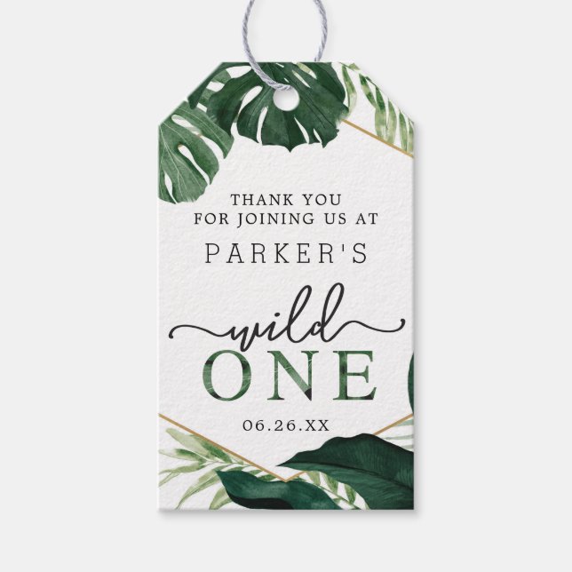 Monstera Tropical Wild One Birthday Favor Etiqueta (Anverso)