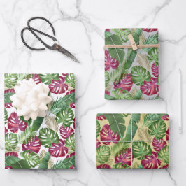 Monstera tropical y hojas de palma