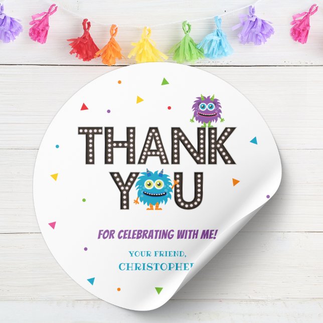 Monstruo Azul Gracias Pegatina (Blue Monster Thank You Sticker)