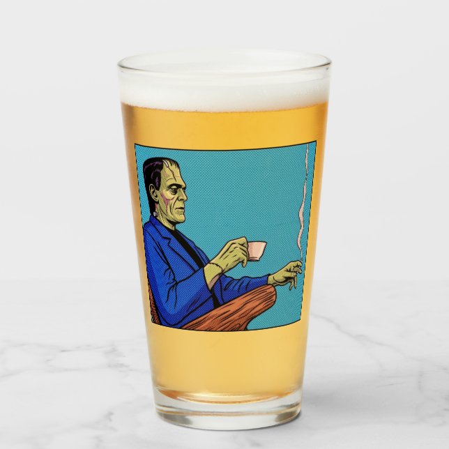 Monstruo de Frankenstein del Pop Art bebiendo té e (Anverso (lleno))