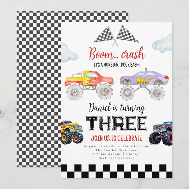 Monstruo de invitación de cumpleaños de monster Tr (Anverso / Reverso)