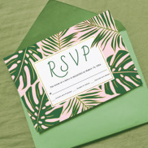 Monstruo tropical, hojas de palma boda rosa RSVP