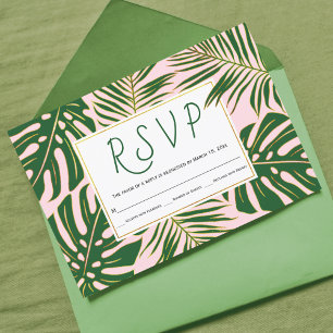 Monstruo tropical, hojas de palma boda rosa RSVP