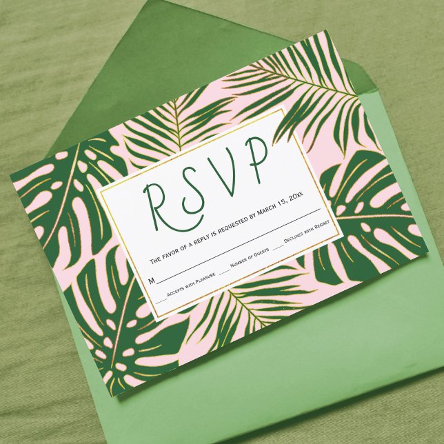 Monstruo tropical, hojas de palma boda rosa RSVP (Subido por el creador)