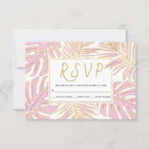 Monstruo tropical, hojas de palma boda rosa RSVP