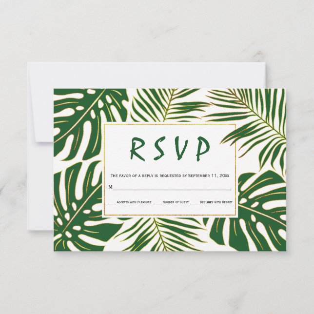 Monstruo tropical, hojas de palma boda verde RSVP (Anverso)