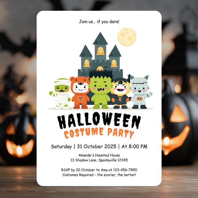 Monstruos Cute disfrazan invitación a fiesta de Ha (Cute Monsters Costume Halloween Party Invitation)