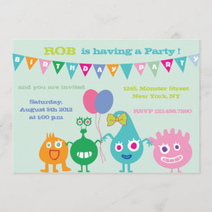 Monstruos felices - invitaciones de la fiesta de