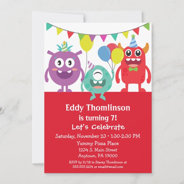 Monstruos Invitación de cumpleaños niños monstruo  (Anverso)