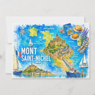 Mont Saint-Michel Normandía Acuarela Tarjeta Posta