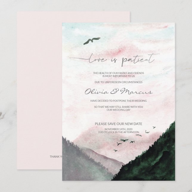 Montaña acuática de Invitación pospuesta boda (Anverso / Reverso)