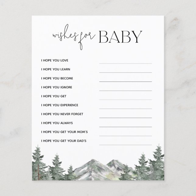 Montaña Baby Shower Desea Tarjetas Para Niños (Anverso)
