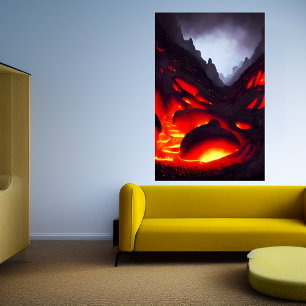 Montaña con volcán y lava Poster de arte de IA