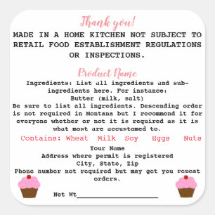 Montana Cottage Food Law Etiqueta panadería