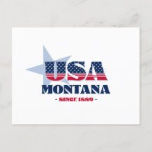 Montana en postal roja, blanca y azul