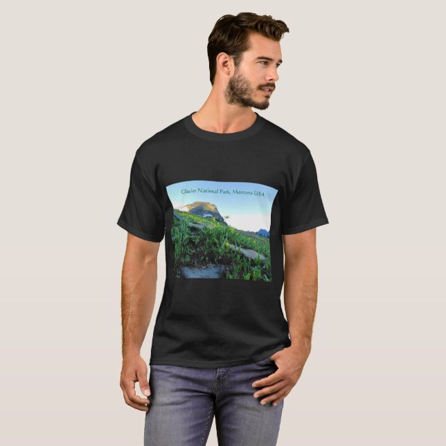 Montaña glaciar masculina con camiseta negra (Anverso completo)