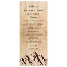 Montaña quemada en el menú de Boda rústico maderer