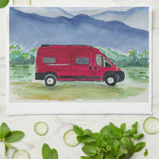 Montaña Scene Van Life Kitchen Toalla Red Van