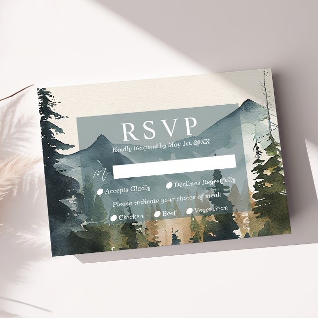 Montañas acuarelas y tarjeta RSVP de bodas para ni (Subido por el creador)