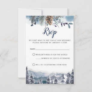 Montañas acuáticas, tarjeta RSVP floral azul