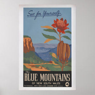 Montañas Azules por H. Rousel Póster de viaje vint