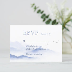 Montañas azules y pájaros tarjeta boda rsvp