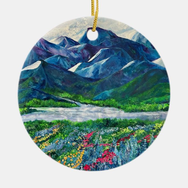 Montañas de Alaska y adorno de cerámica de hierba  (Frente)