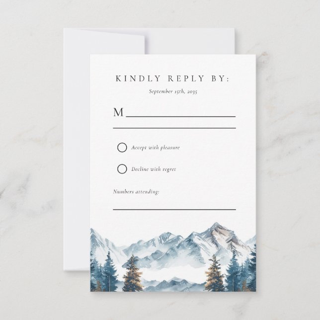 Montañas de Invierno Boda de Árbol de Pino RSVP (Anverso)