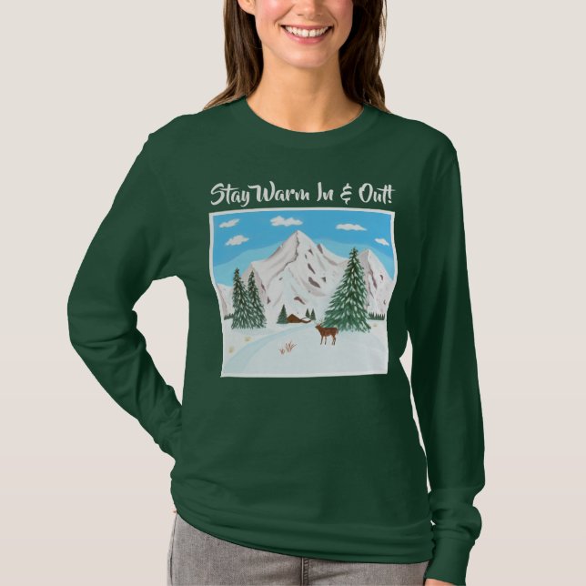 Montañas de nieve camiseta verde de manga larga (Anverso)