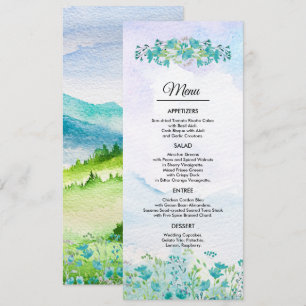 Montañas de primavera   Tarjeta de menú Boda de Fl