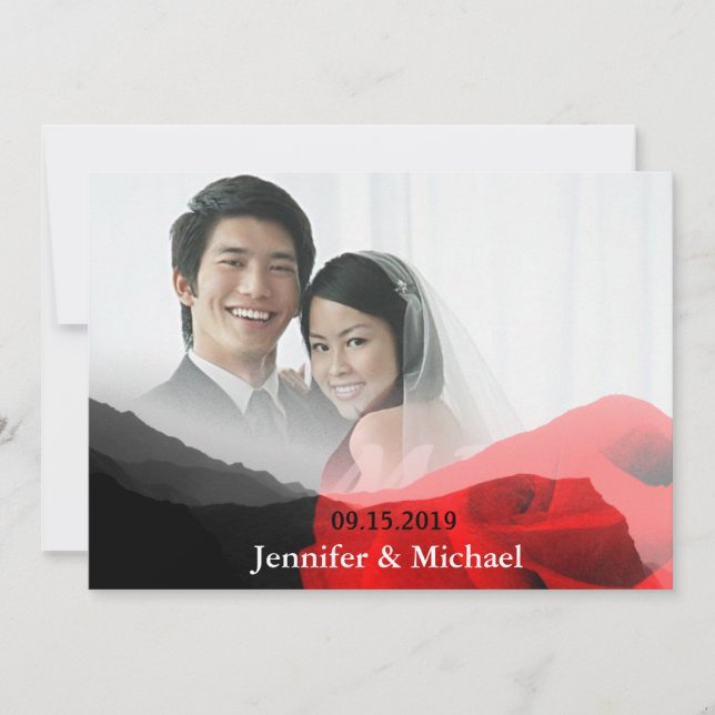 Montañas del Amor Eterno Rosa Roja Foto de Boda (Anverso)