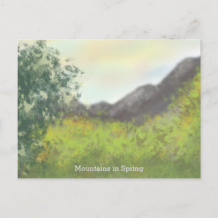 Montañas en la tarjeta postal de primavera