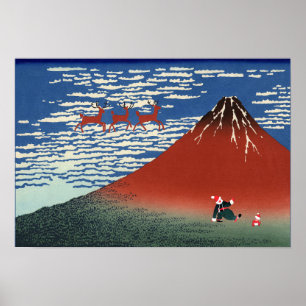 Montañas Fuji en Navidades, arte japonés vintage