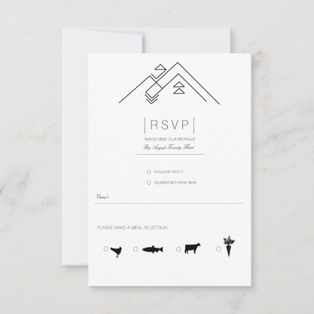 Montañas Geométricas | RSVP Moderno en Blanco y Ne (Anverso)