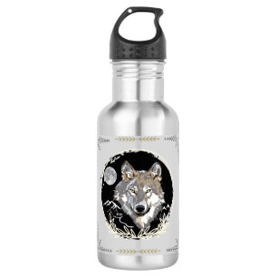 Montañas Gray Wolf Moon Nocturna Botella de Agua S