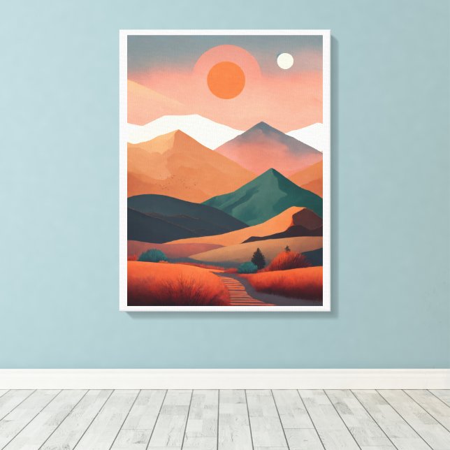 Montañas minimalistas de arte del Boho (Insitu (piso de madera))