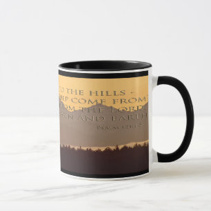 montañas olímpicas con el 121:1 del salmo - taza