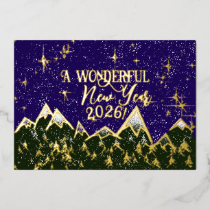 Montañas por la noche - Tarjeta de Año Nuevo