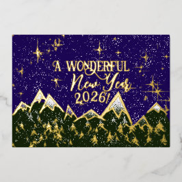 Montañas por la noche - Tarjeta de Año Nuevo