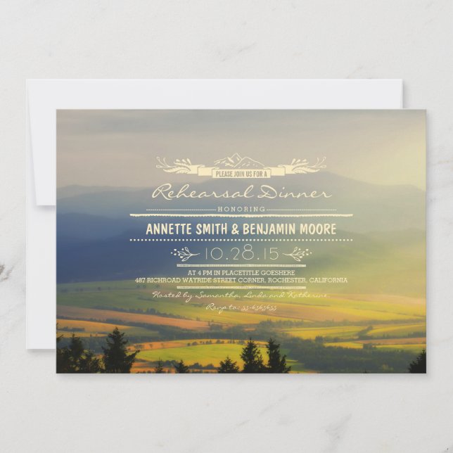 Montañas románticas ensayan invitaciones a la cena (Anverso)