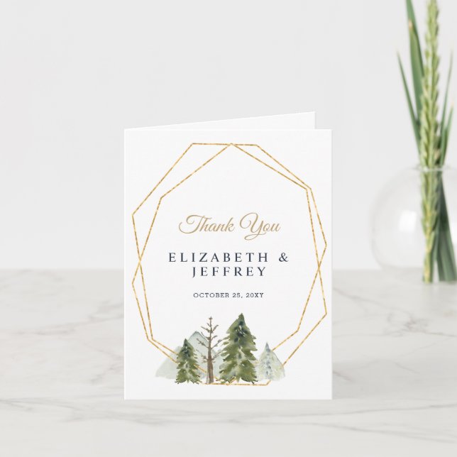 Montañas rusas de acuarela Pine Gracias Tarjeta (Anverso)